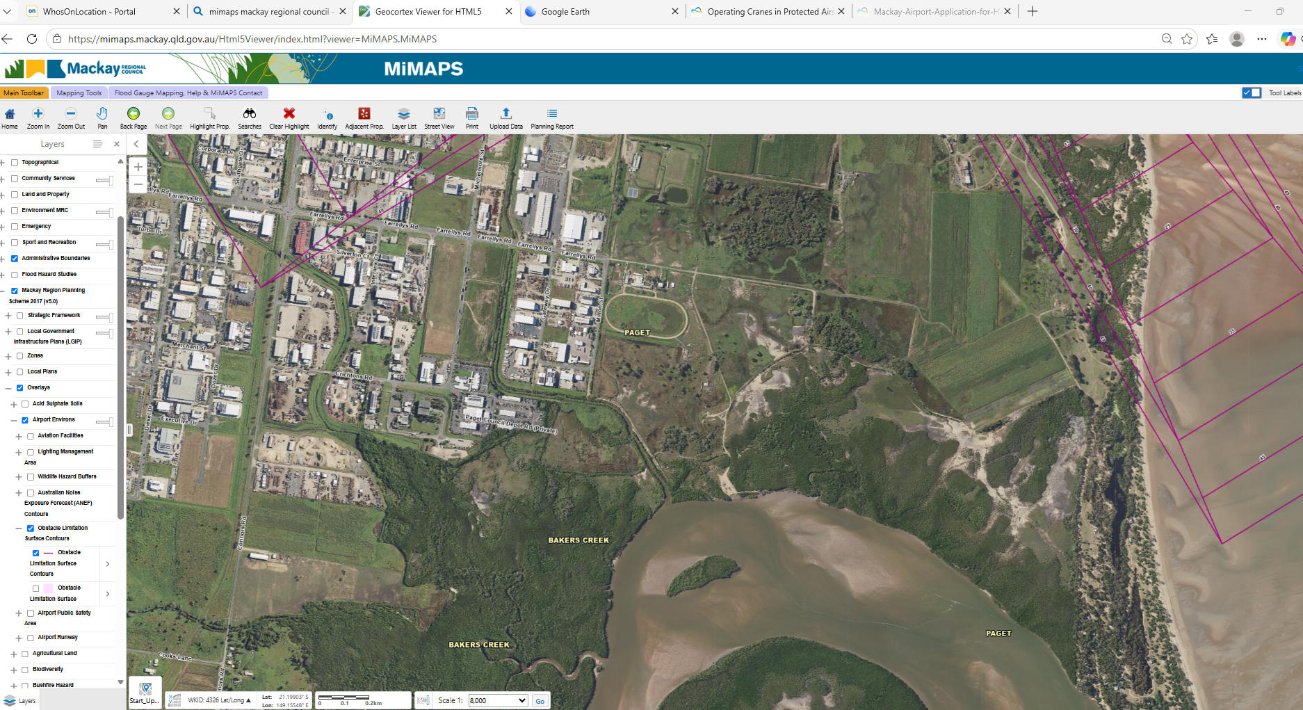 MiMaps detail showing obstacle limitation contours near Paget