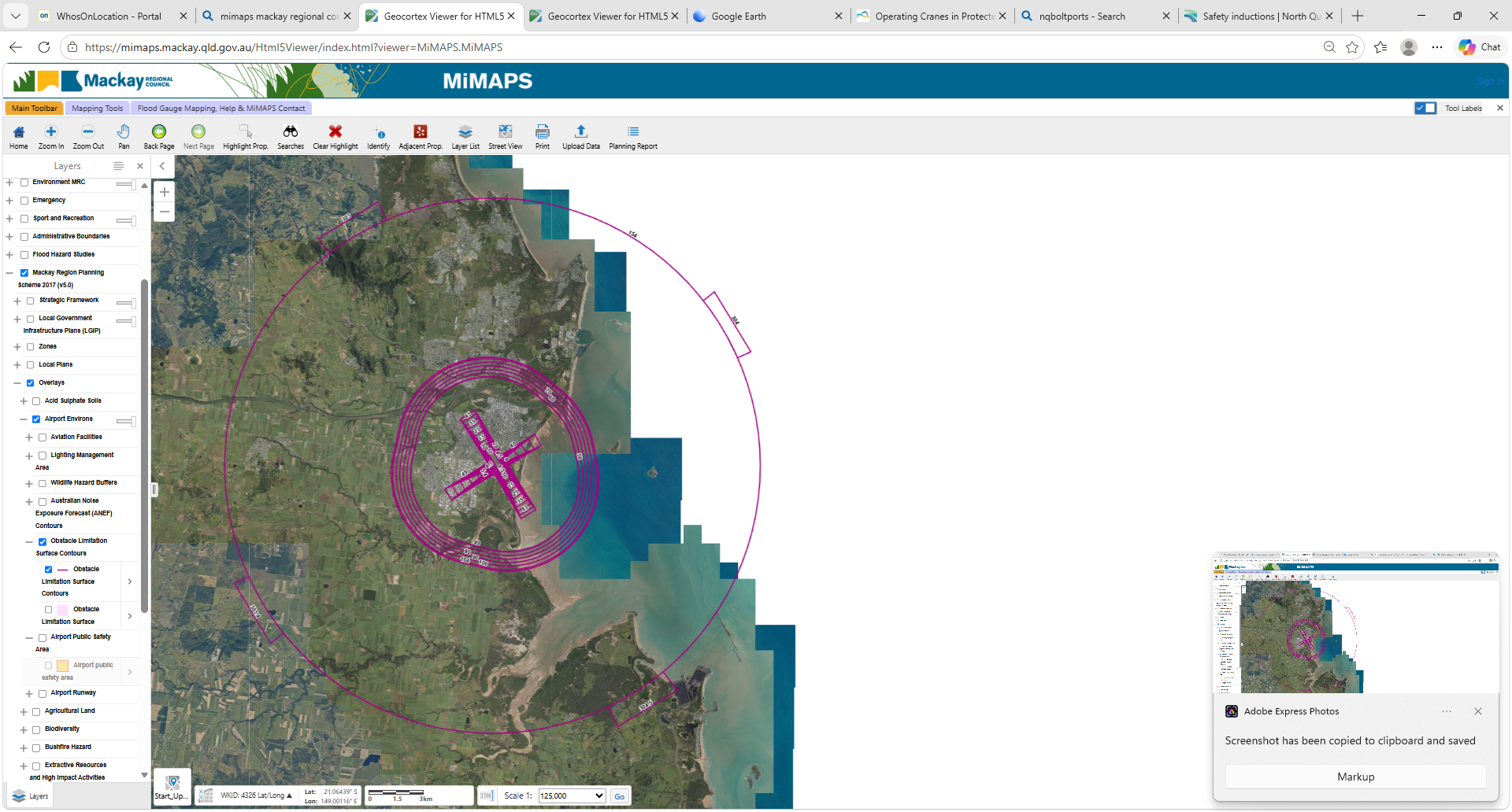 MiMaps Mackay Airport obstacle limitation surface overview